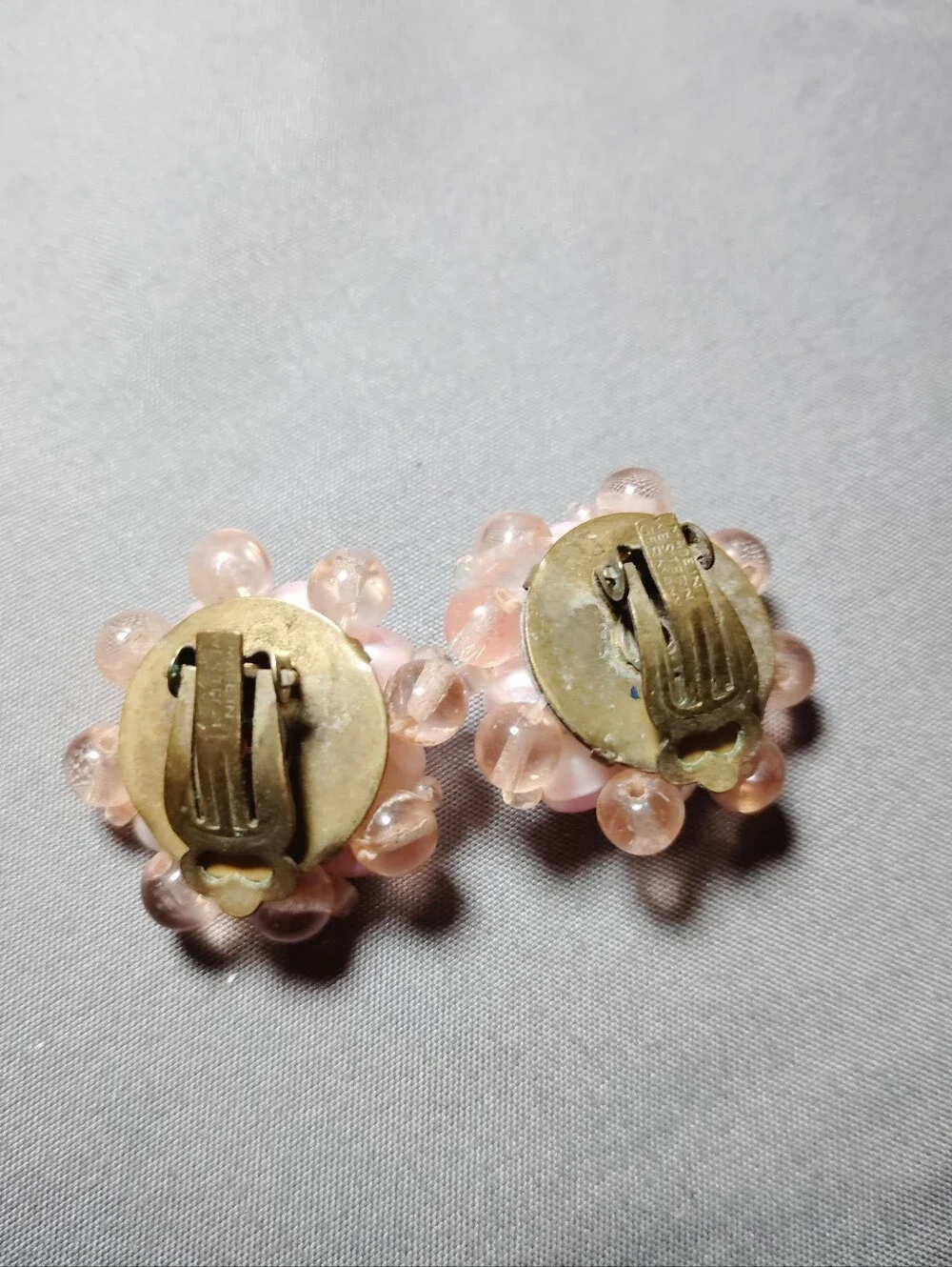Pink Beaded Cluster Stud Earrings - Signed West.Germany